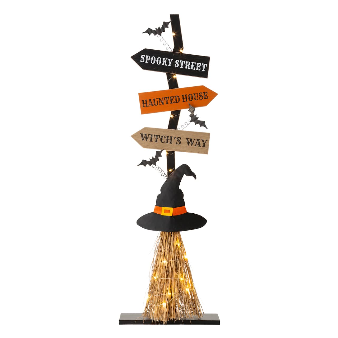 Glitzhome® 42" Lighted Halloween Witch's Broom Porch Décor with Timer